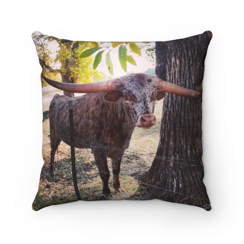 Don't let the horns fool ya!! Cow Throw Pillow